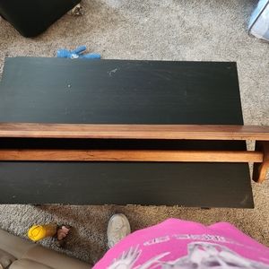 Solid oak shelf with quilt rack